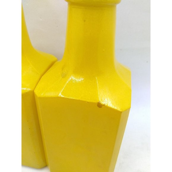 Vintage Retro set of 2 GEMCO USA  Oil & Vinegar yellow glass cruet bottles READ - Picture 7 of 12
